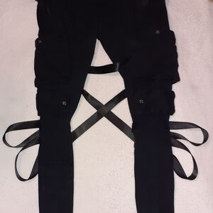 Men's Black Cargo Pants with Strap Details